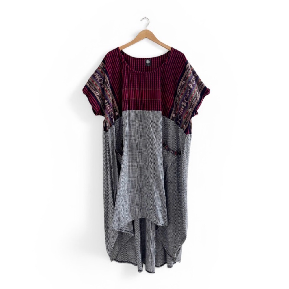 7 Hands Design Art To Wear Plaid Checkered Aztec Print Boho Dress Size L/XL